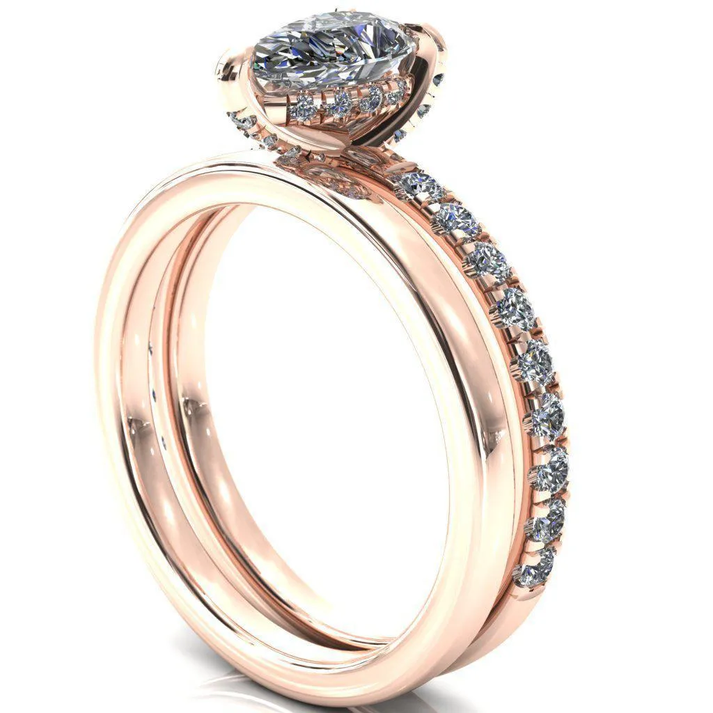 Daneli Pear Moissanite 3 Claw Prong Micro Pave Diamond Sides Engagement Ring
