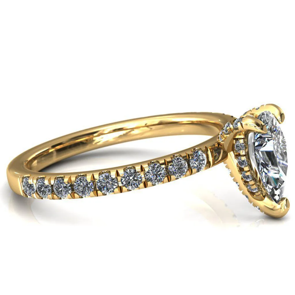 Daneli Pear Moissanite 3 Claw Prong Micro Pave Diamond Sides Engagement Ring