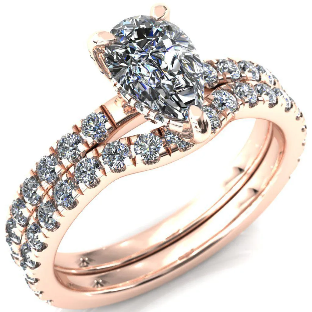 Daneli Pear Moissanite 3 Claw Prong Micro Pave Diamond Sides Engagement Ring