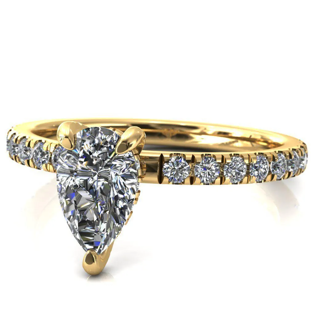 Daneli Pear Moissanite 3 Claw Prong Micro Pave Diamond Sides Engagement Ring