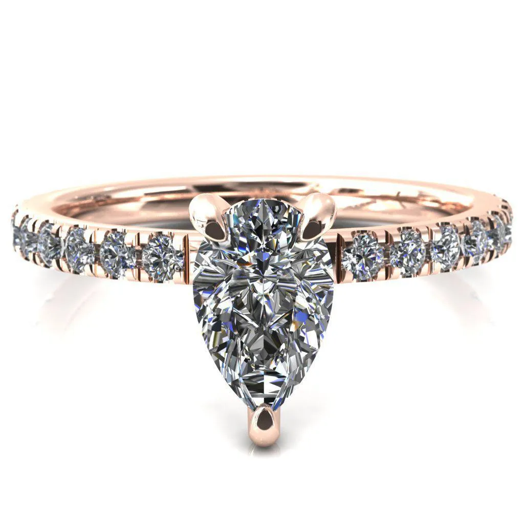 Daneli Pear Moissanite 3 Claw Prong Micro Pave Diamond Sides Engagement Ring