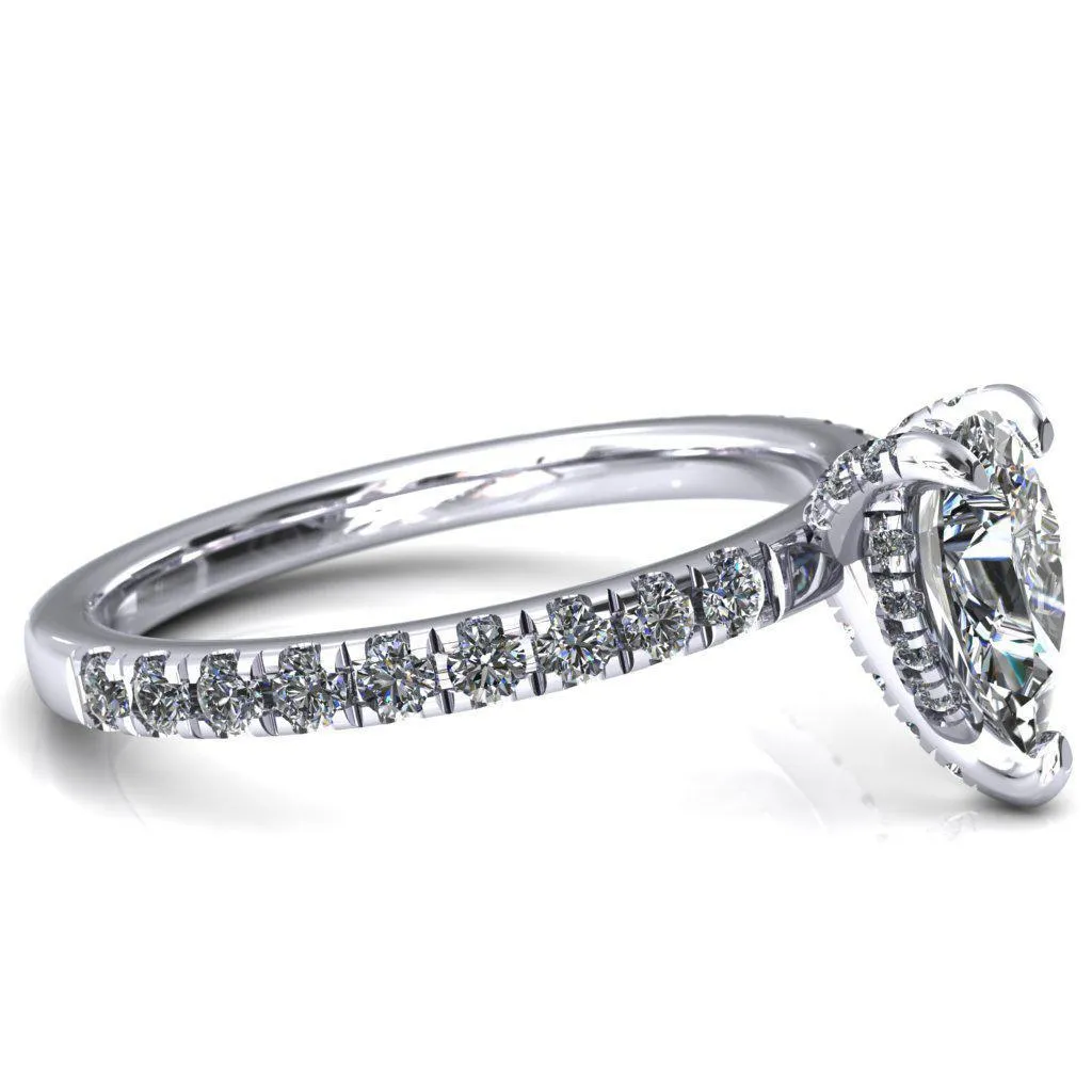 Daneli Pear Moissanite 3 Claw Prong Micro Pave Diamond Sides Engagement Ring