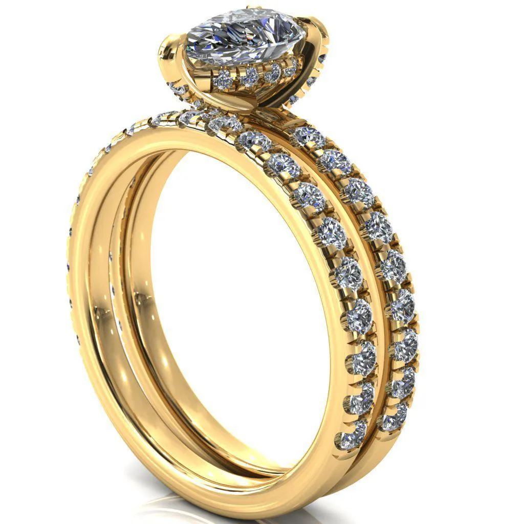 Daneli Pear Moissanite 3 Claw Prong Micro Pave Diamond Sides Engagement Ring