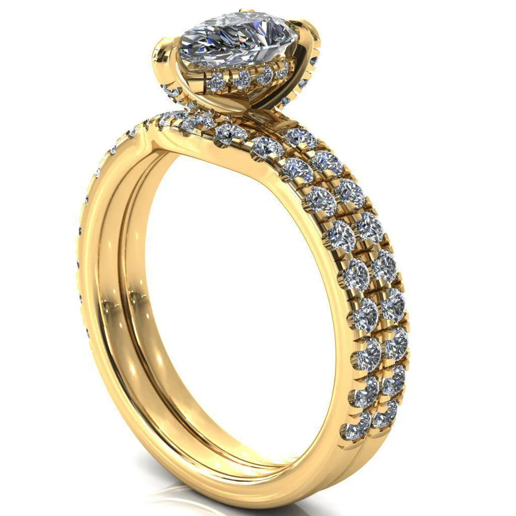 Daneli Pear Moissanite 3 Claw Prong Micro Pave Diamond Sides Engagement Ring
