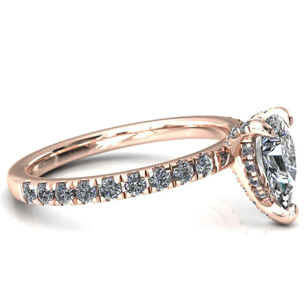 Daneli Pear Moissanite 3 Claw Prong Micro Pave Diamond Sides Engagement Ring