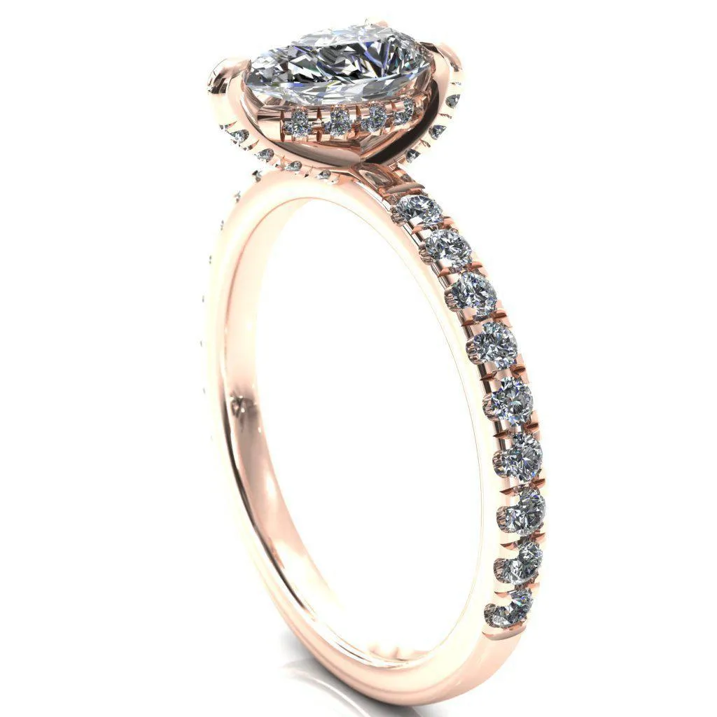 Daneli Pear Moissanite 3 Claw Prong Micro Pave Diamond Sides Engagement Ring