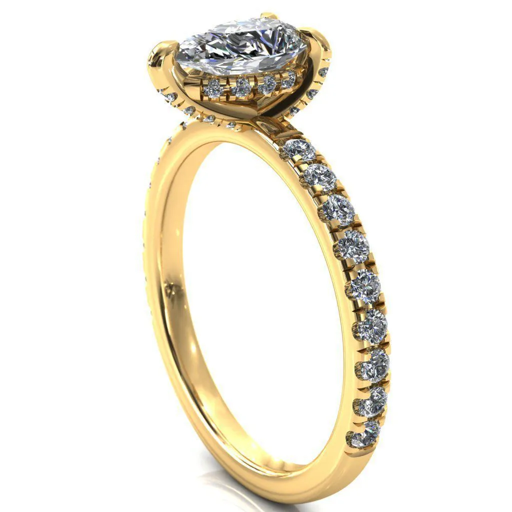 Daneli Pear Moissanite 3 Claw Prong Micro Pave Diamond Sides Engagement Ring