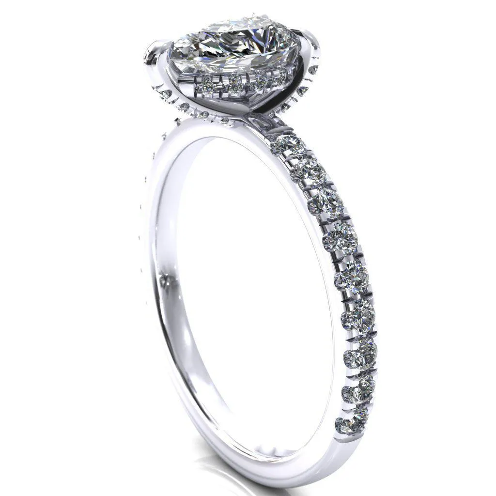 Daneli Pear Moissanite 3 Claw Prong Micro Pave Diamond Sides Engagement Ring