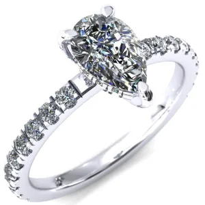 Daneli Pear Moissanite 3 Claw Prong Micro Pave Diamond Sides Engagement Ring