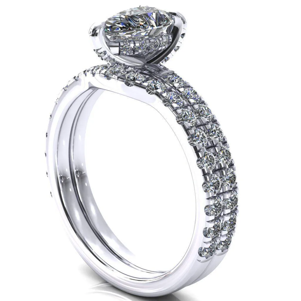 Daneli Pear Moissanite 3 Claw Prong Micro Pave Diamond Sides Engagement Ring