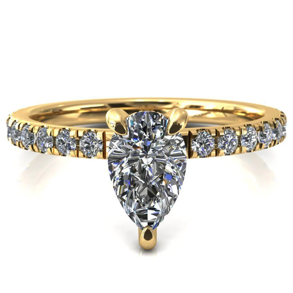 Daneli Pear Moissanite 3 Claw Prong Micro Pave Diamond Sides Engagement Ring