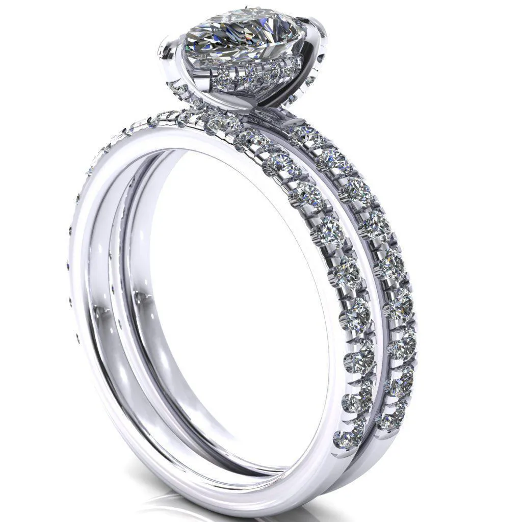 Daneli Pear Moissanite 3 Claw Prong Micro Pave Diamond Sides Engagement Ring