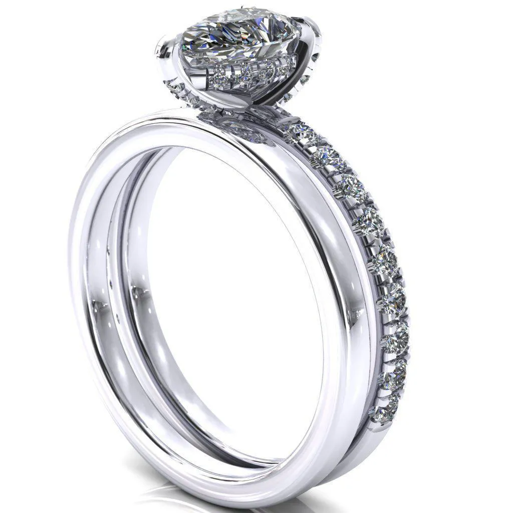 Daneli Pear Moissanite 3 Claw Prong Micro Pave Diamond Sides Engagement Ring