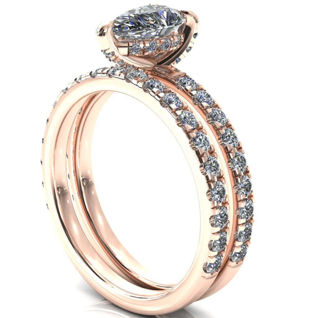 Daneli Pear Moissanite 3 Claw Prong Micro Pave Diamond Sides Engagement Ring