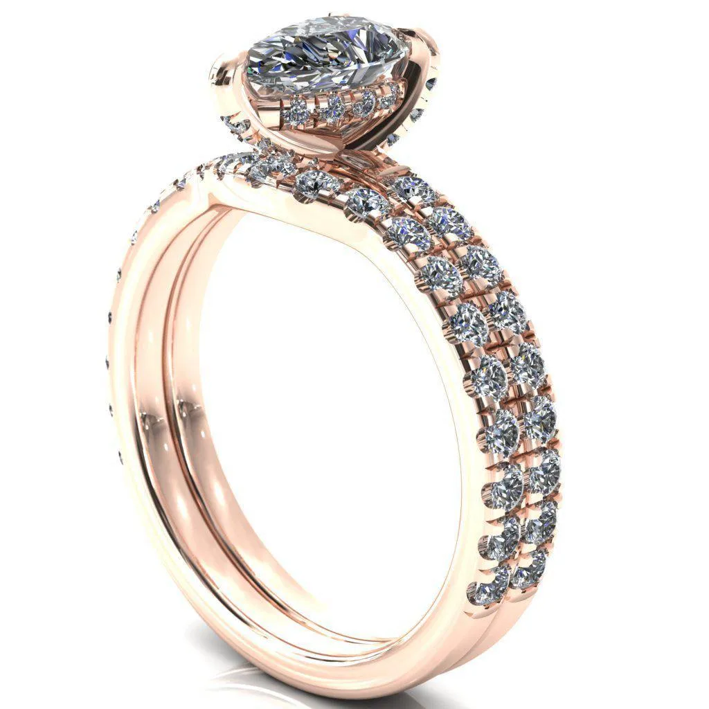 Daneli Pear Moissanite 3 Claw Prong Micro Pave Diamond Sides Engagement Ring