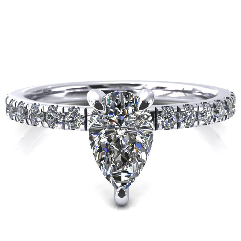 Daneli Pear Moissanite 3 Claw Prong Micro Pave Diamond Sides Engagement Ring