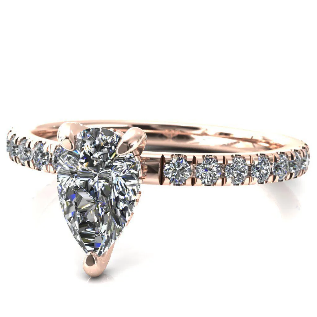 Daneli Pear Moissanite 3 Claw Prong Micro Pave Diamond Sides Engagement Ring