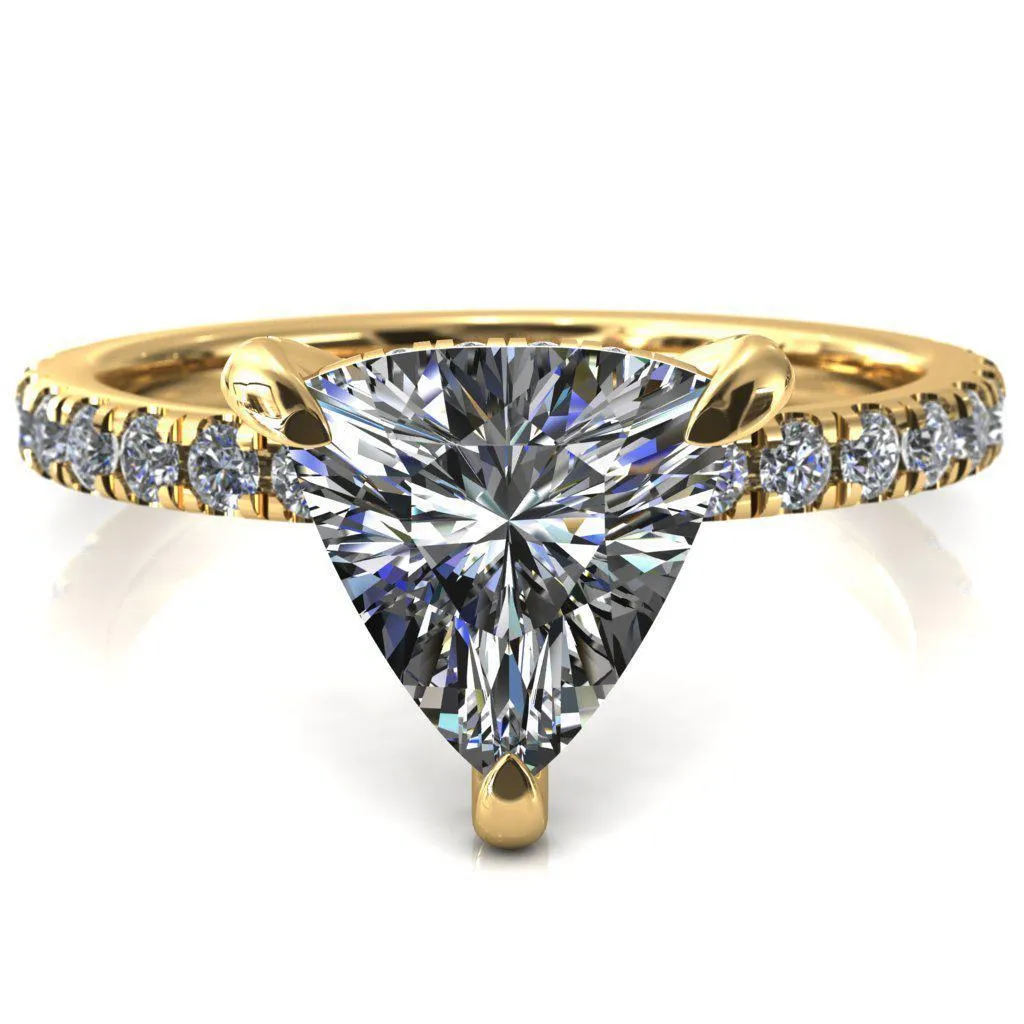 Daneli Trillion Moissanite 3 Claw Prong Micro Pave Diamond Sides Engagement Ring