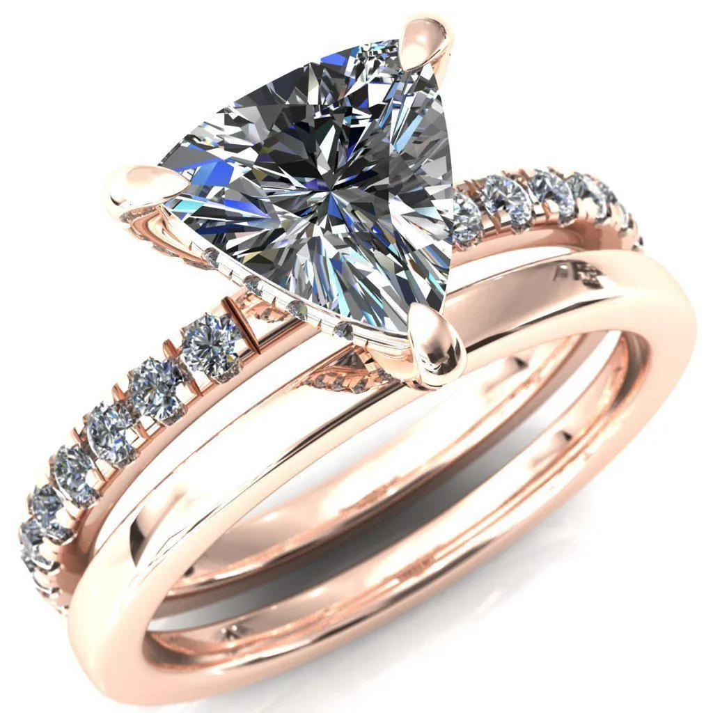 Daneli Trillion Moissanite 3 Claw Prong Micro Pave Diamond Sides Engagement Ring