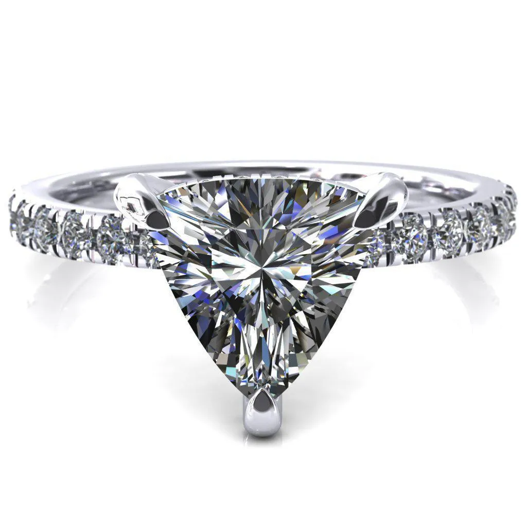 Daneli Trillion Moissanite 3 Claw Prong Micro Pave Diamond Sides Engagement Ring