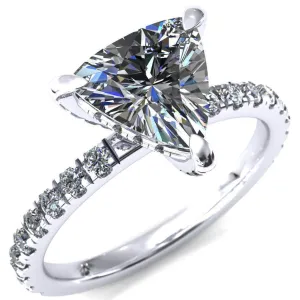 Daneli Trillion Moissanite 3 Claw Prong Micro Pave Diamond Sides Engagement Ring