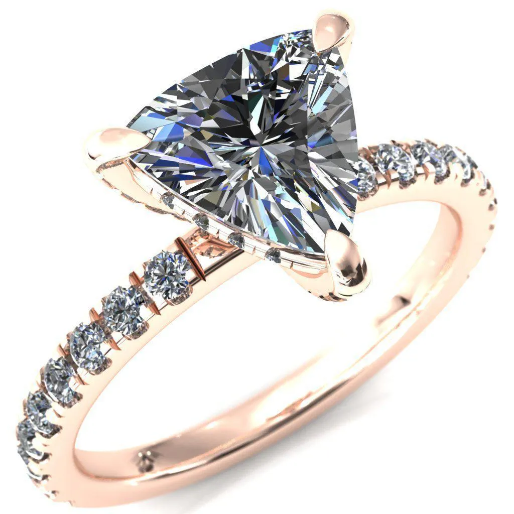Daneli Trillion Moissanite 3 Claw Prong Micro Pave Diamond Sides Engagement Ring