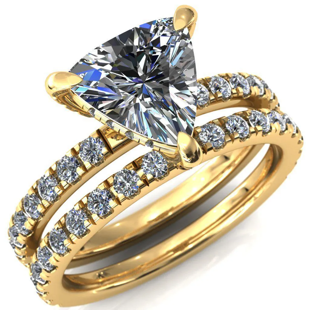 Daneli Trillion Moissanite 3 Claw Prong Micro Pave Diamond Sides Engagement Ring