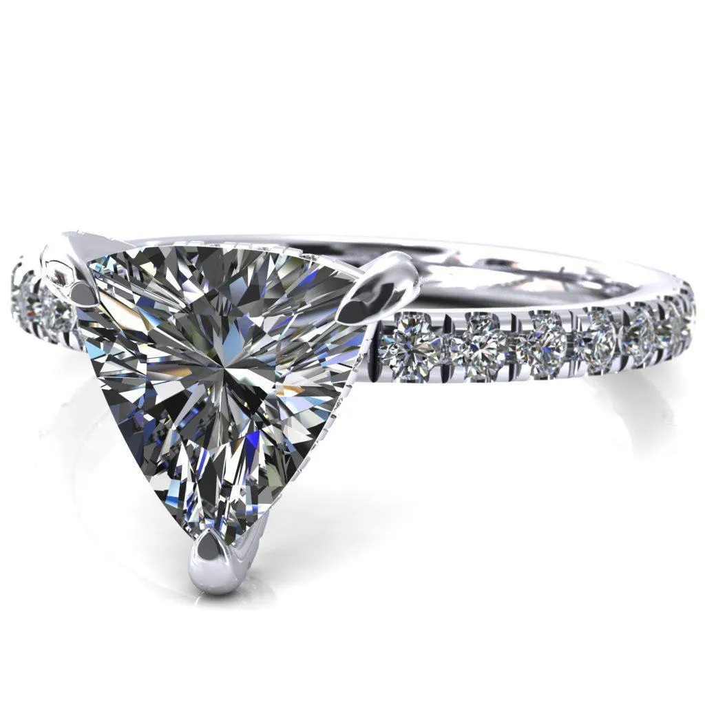 Daneli Trillion Moissanite 3 Claw Prong Micro Pave Diamond Sides Engagement Ring