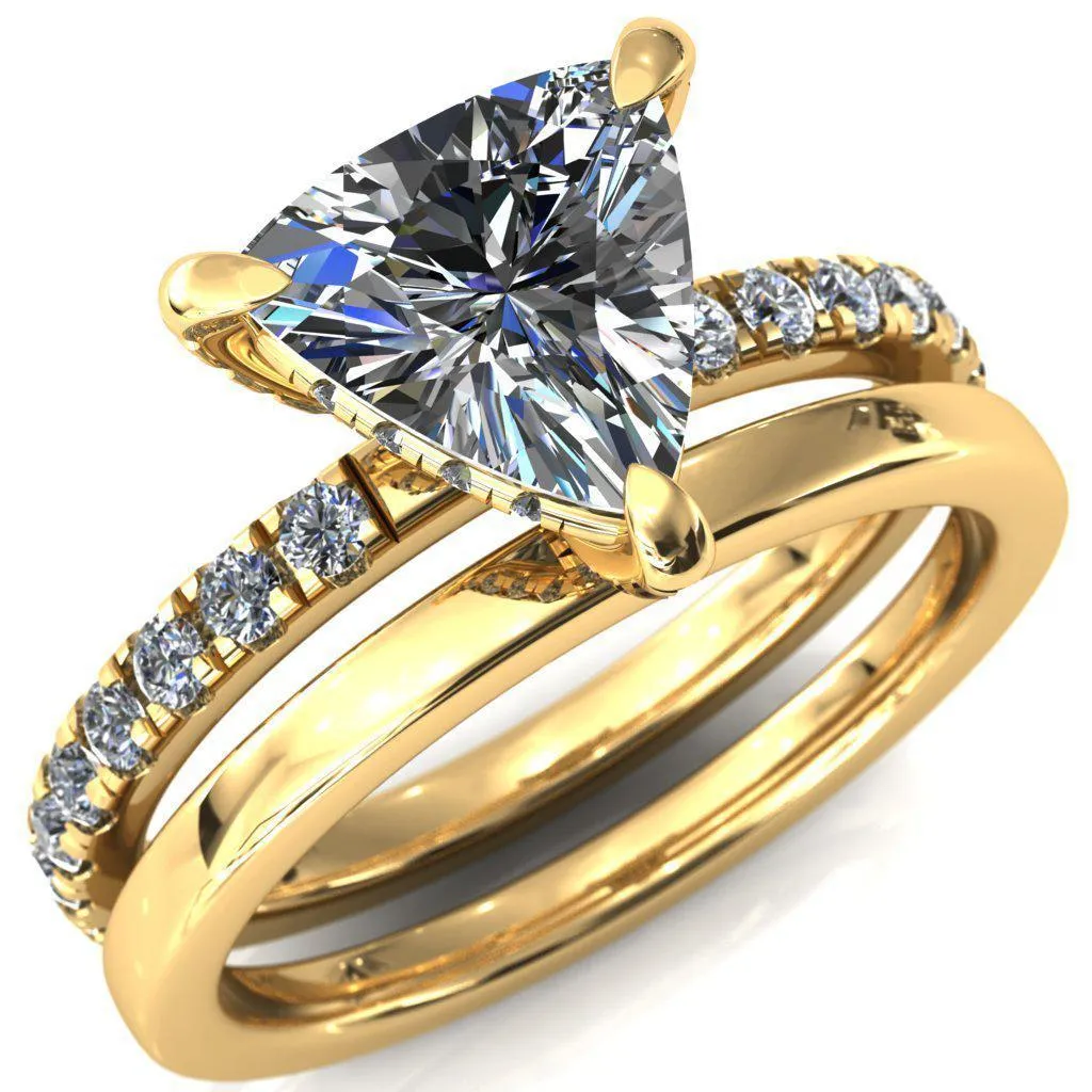 Daneli Trillion Moissanite 3 Claw Prong Micro Pave Diamond Sides Engagement Ring