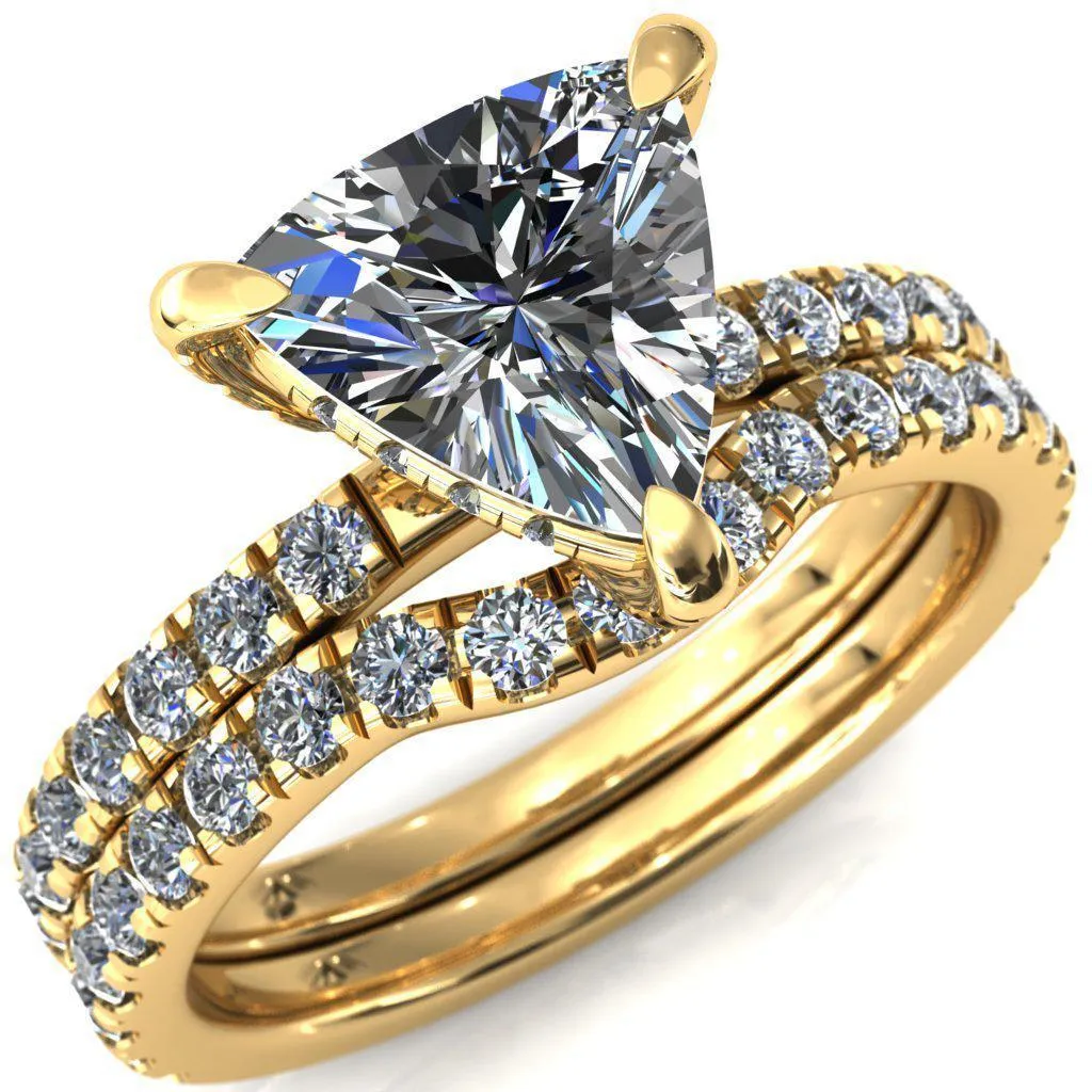 Daneli Trillion Moissanite 3 Claw Prong Micro Pave Diamond Sides Engagement Ring