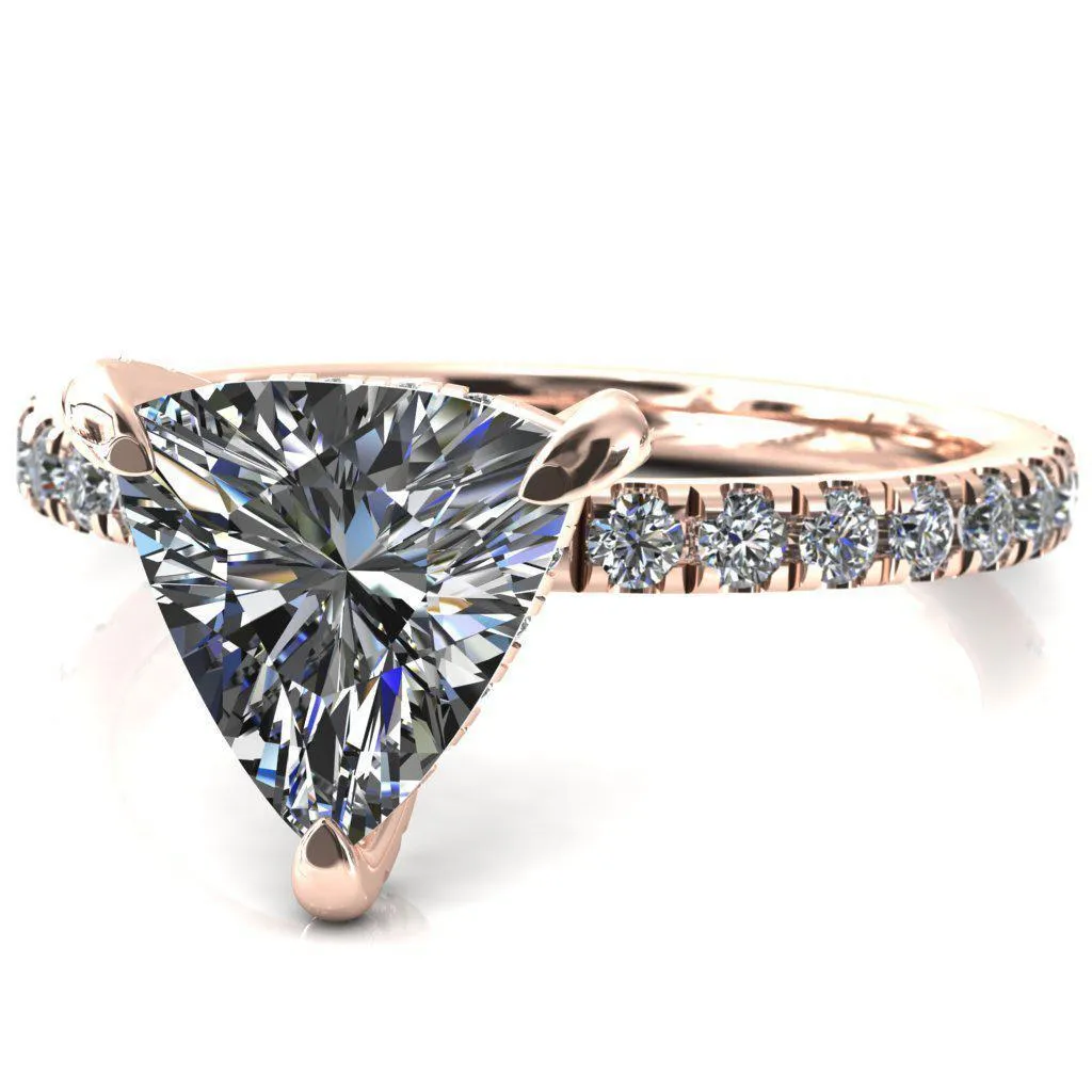 Daneli Trillion Moissanite 3 Claw Prong Micro Pave Diamond Sides Engagement Ring