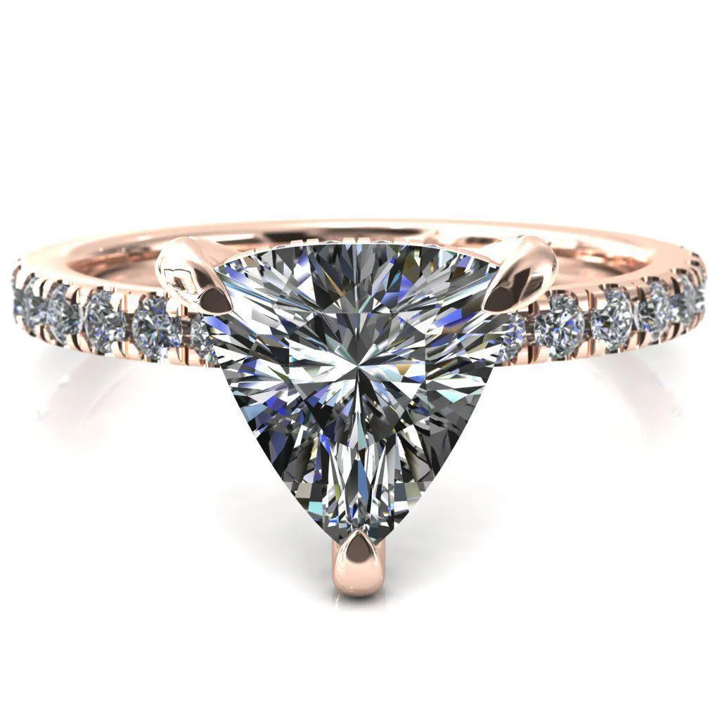 Daneli Trillion Moissanite 3 Claw Prong Micro Pave Diamond Sides Engagement Ring