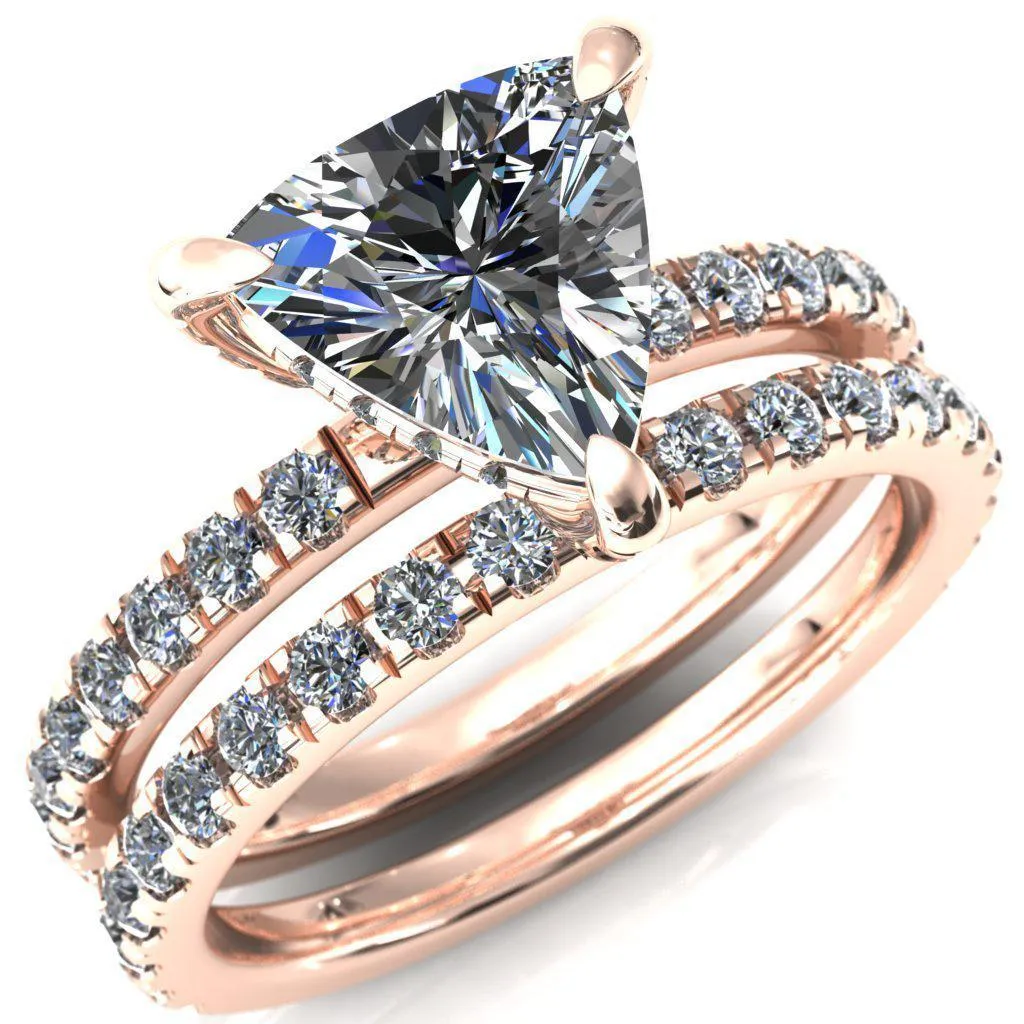 Daneli Trillion Moissanite 3 Claw Prong Micro Pave Diamond Sides Engagement Ring