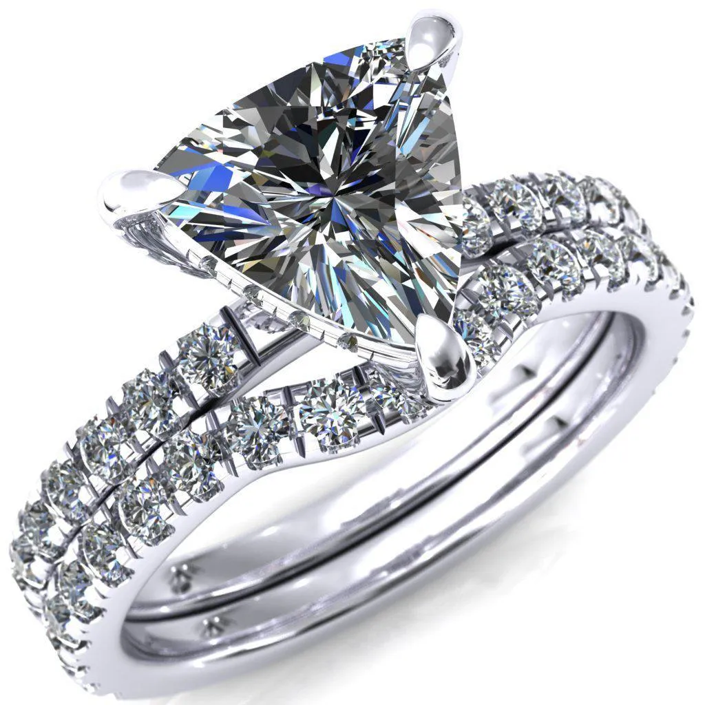 Daneli Trillion Moissanite 3 Claw Prong Micro Pave Diamond Sides Engagement Ring