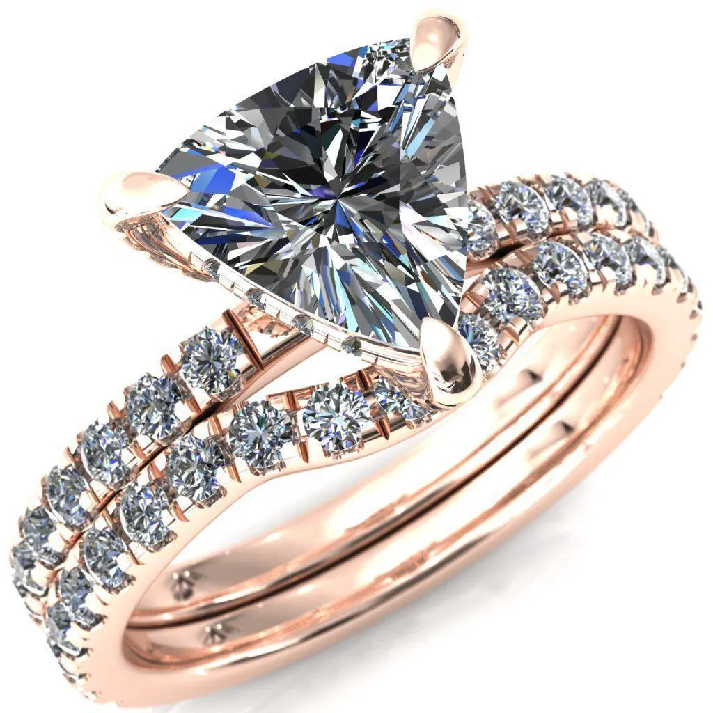 Daneli Trillion Moissanite 3 Claw Prong Micro Pave Diamond Sides Engagement Ring
