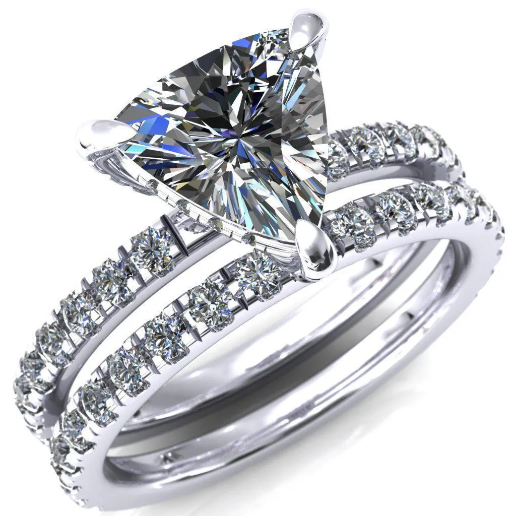 Daneli Trillion Moissanite 3 Claw Prong Micro Pave Diamond Sides Engagement Ring