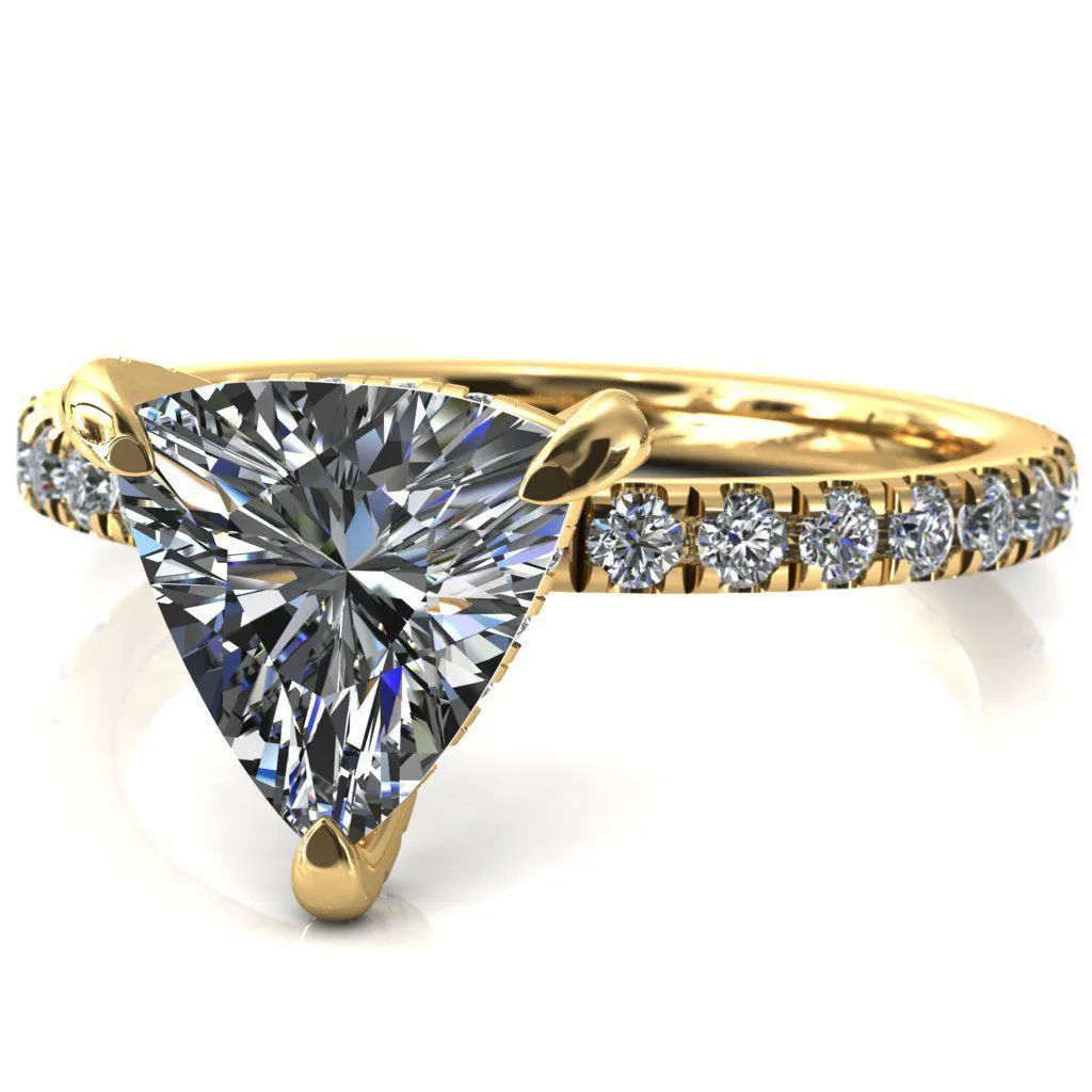 Daneli Trillion Moissanite 3 Claw Prong Micro Pave Diamond Sides Engagement Ring