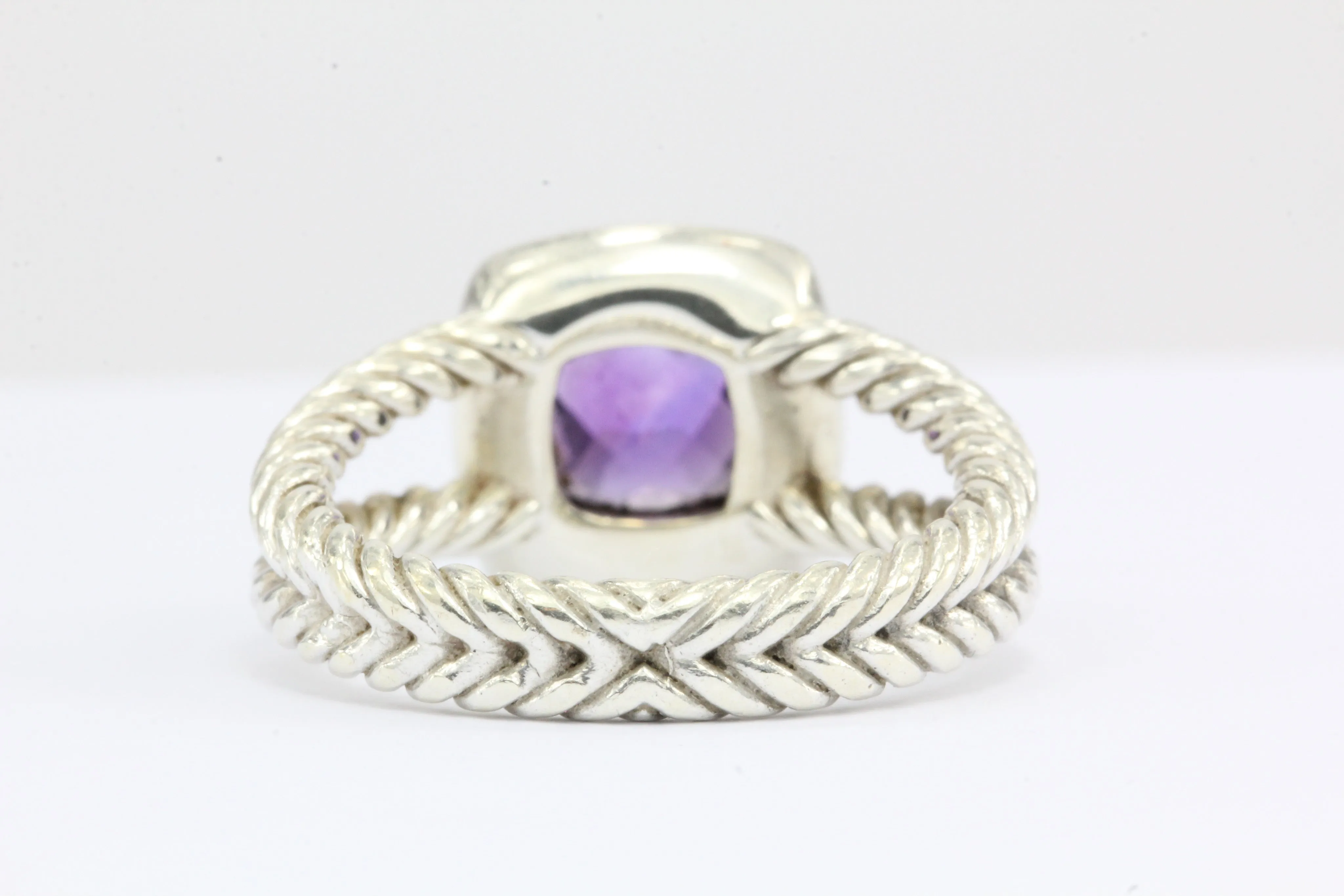 David Yurman Sterling Silver Diamond & Amethyst Petite Albion Ring
