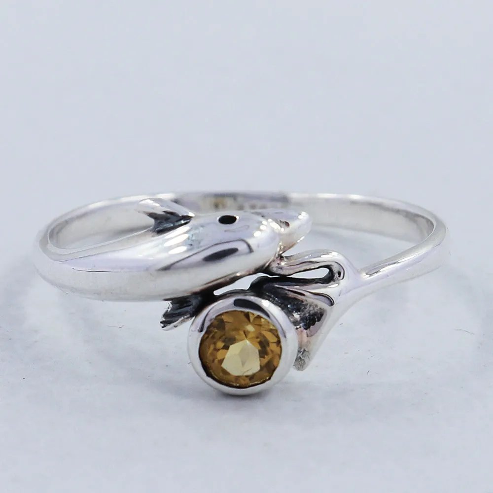 Dolphin Design Peridot Birthstone 925 Silver Ring
