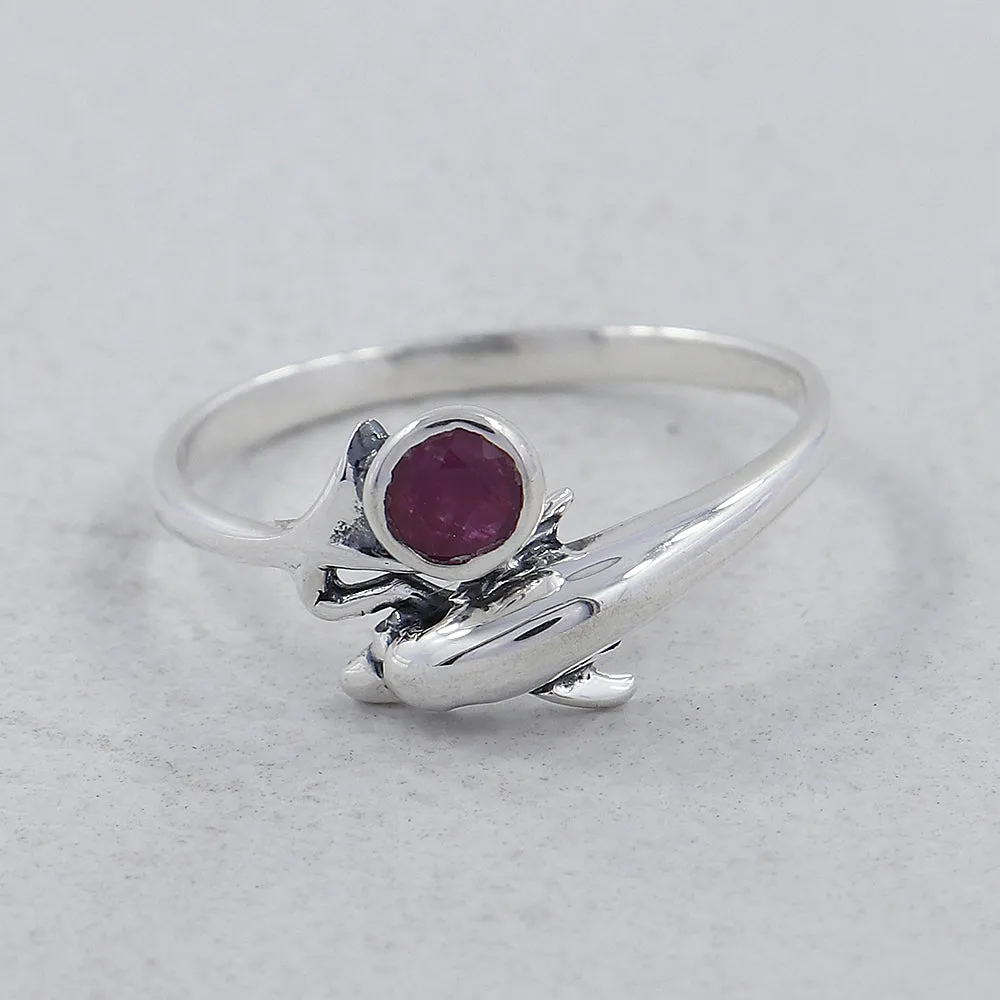 Dolphin Design Peridot Birthstone 925 Silver Ring