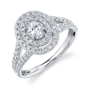 Double Halo Oval Diamond Engagement Ring 14k