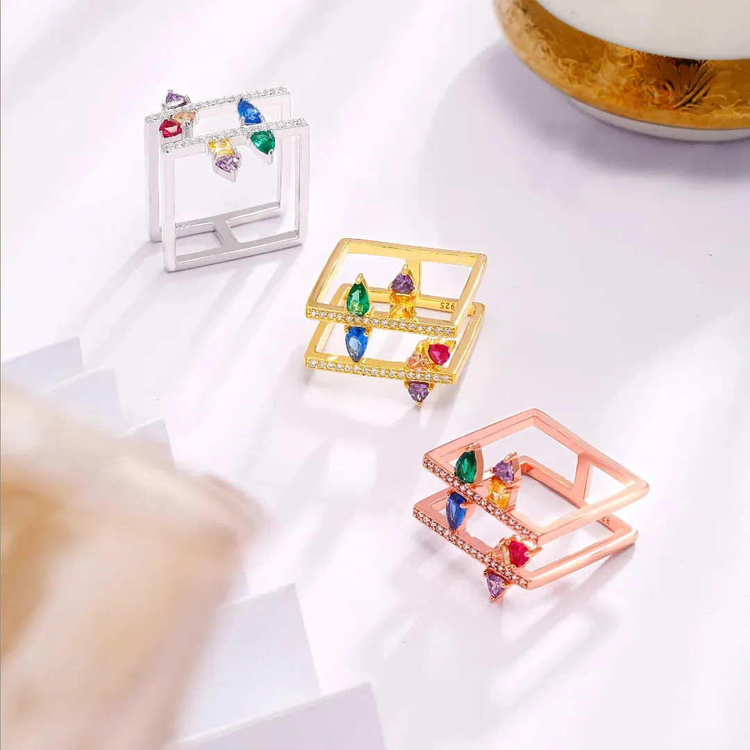 Double Square Women Ring Designed by venus