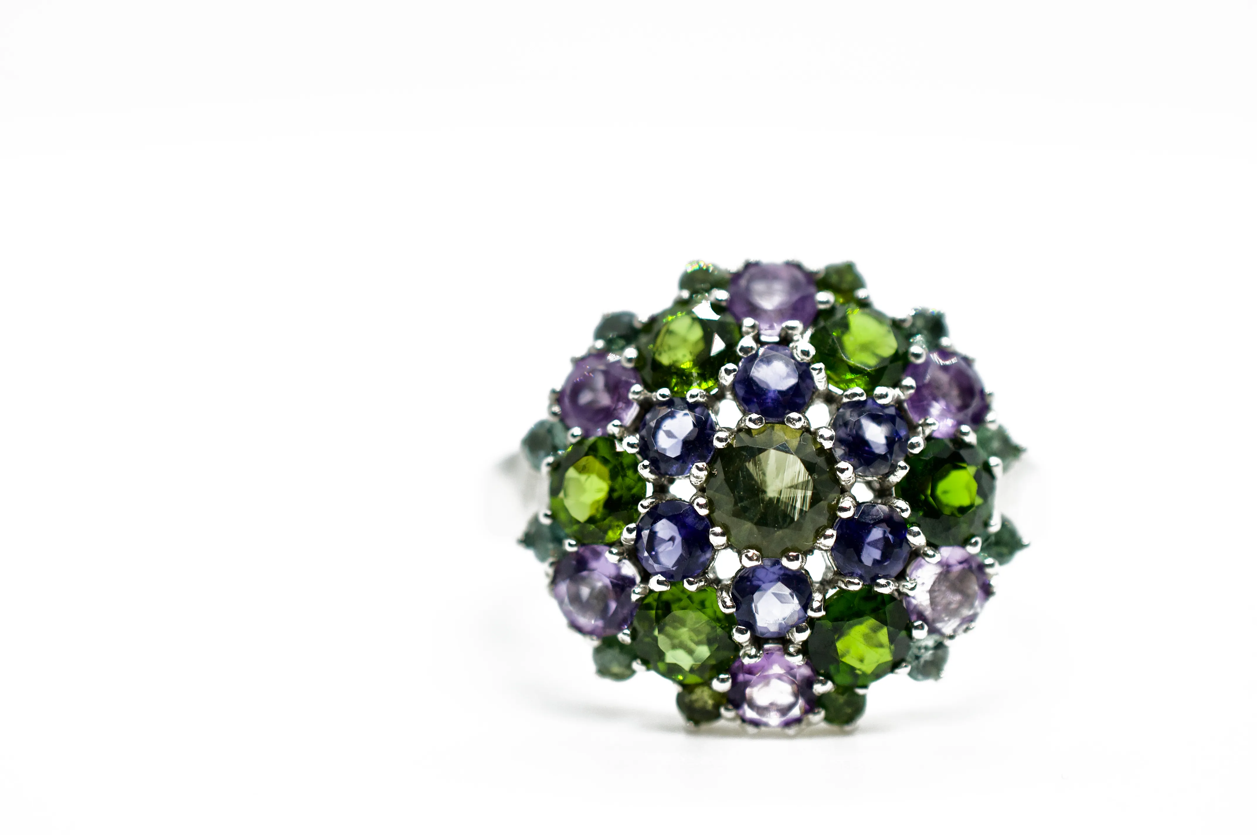 Elisabetta Peridot & Amethyst Mandala Sterling Silver Ring