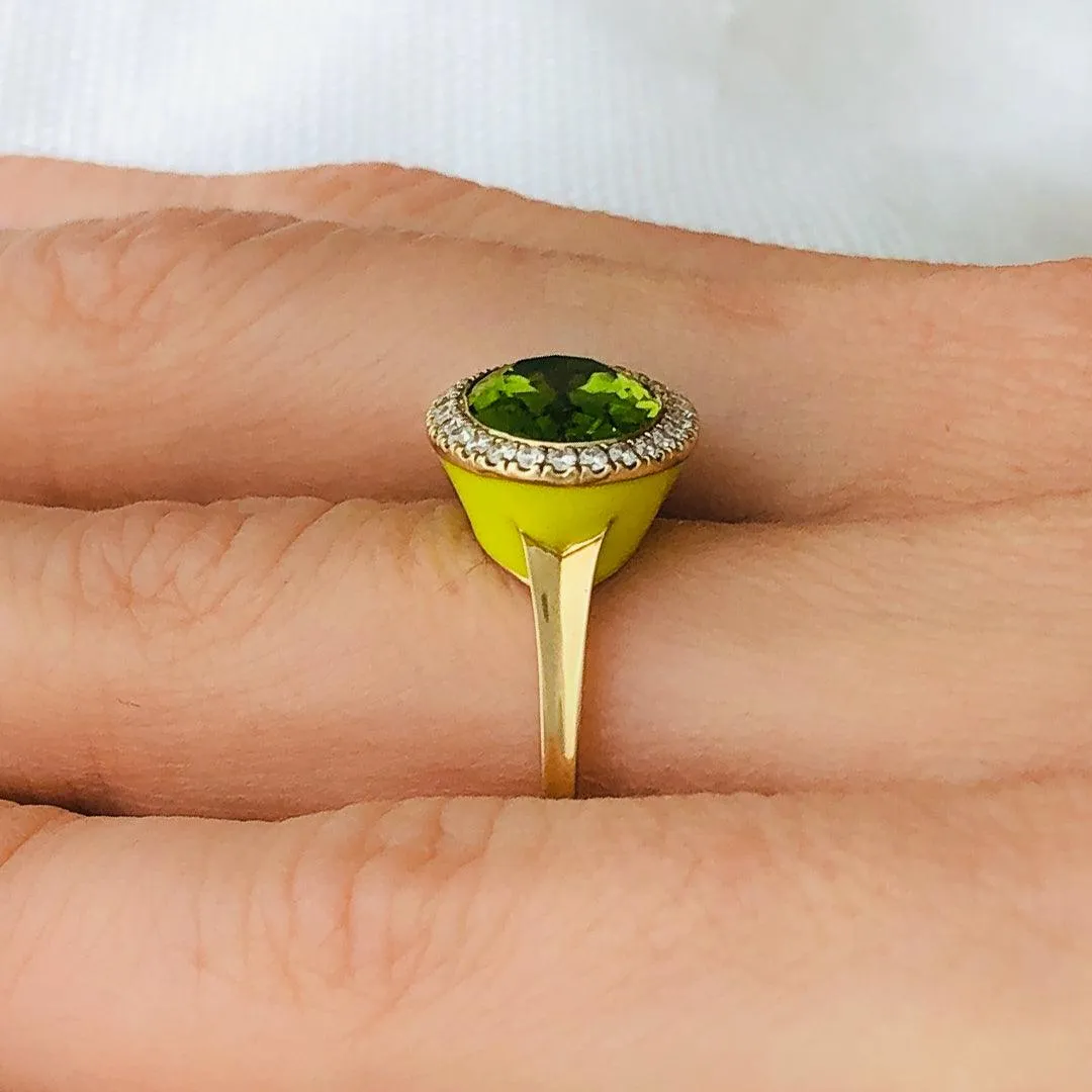Enamel Cocktail Ring in Peridot