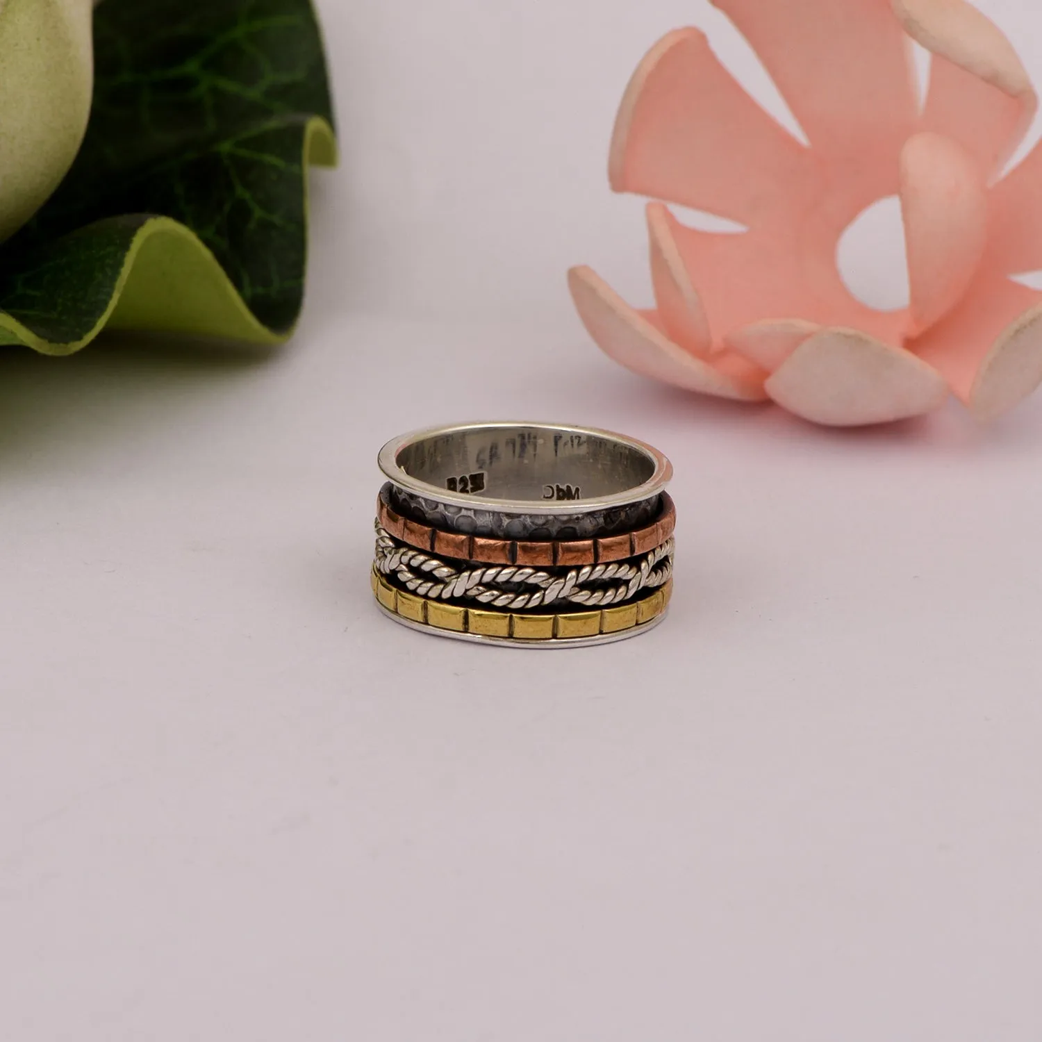 Engraved Meditation Spinner Ring