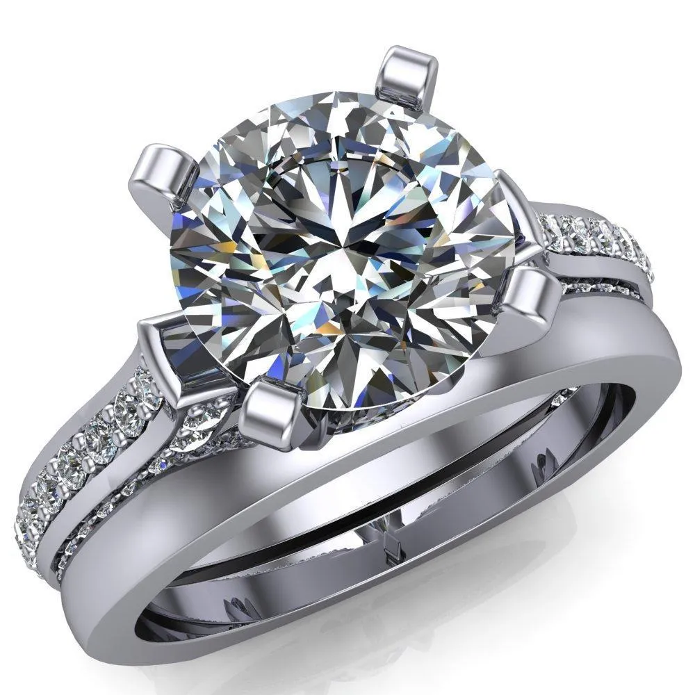 Evelyn Round Center Stone Micro Prong Set Diamonds Euro Ring