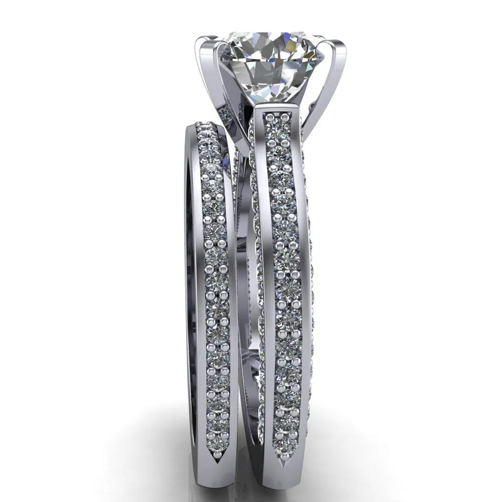 Evelyn Round Center Stone Micro Prong Set Diamonds Euro Ring