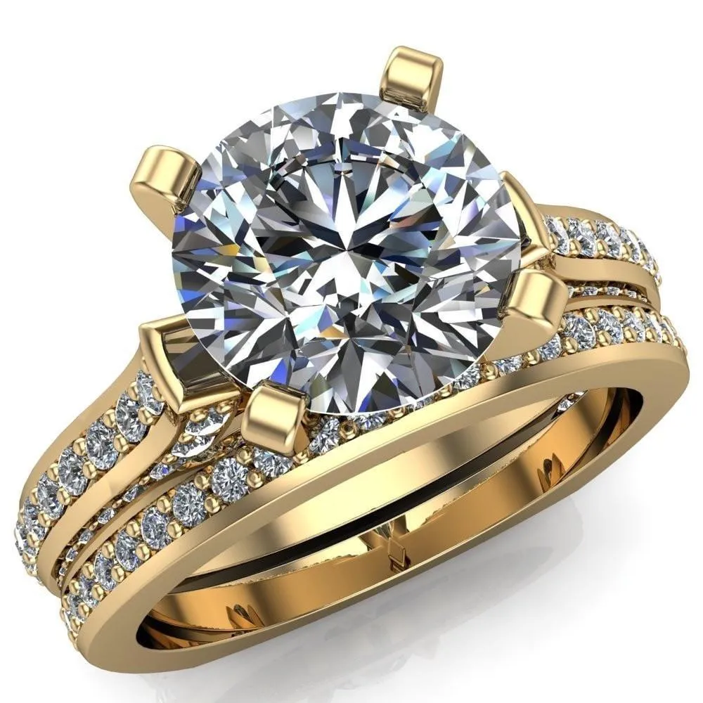 Evelyn Round Center Stone Micro Prong Set Diamonds Euro Ring