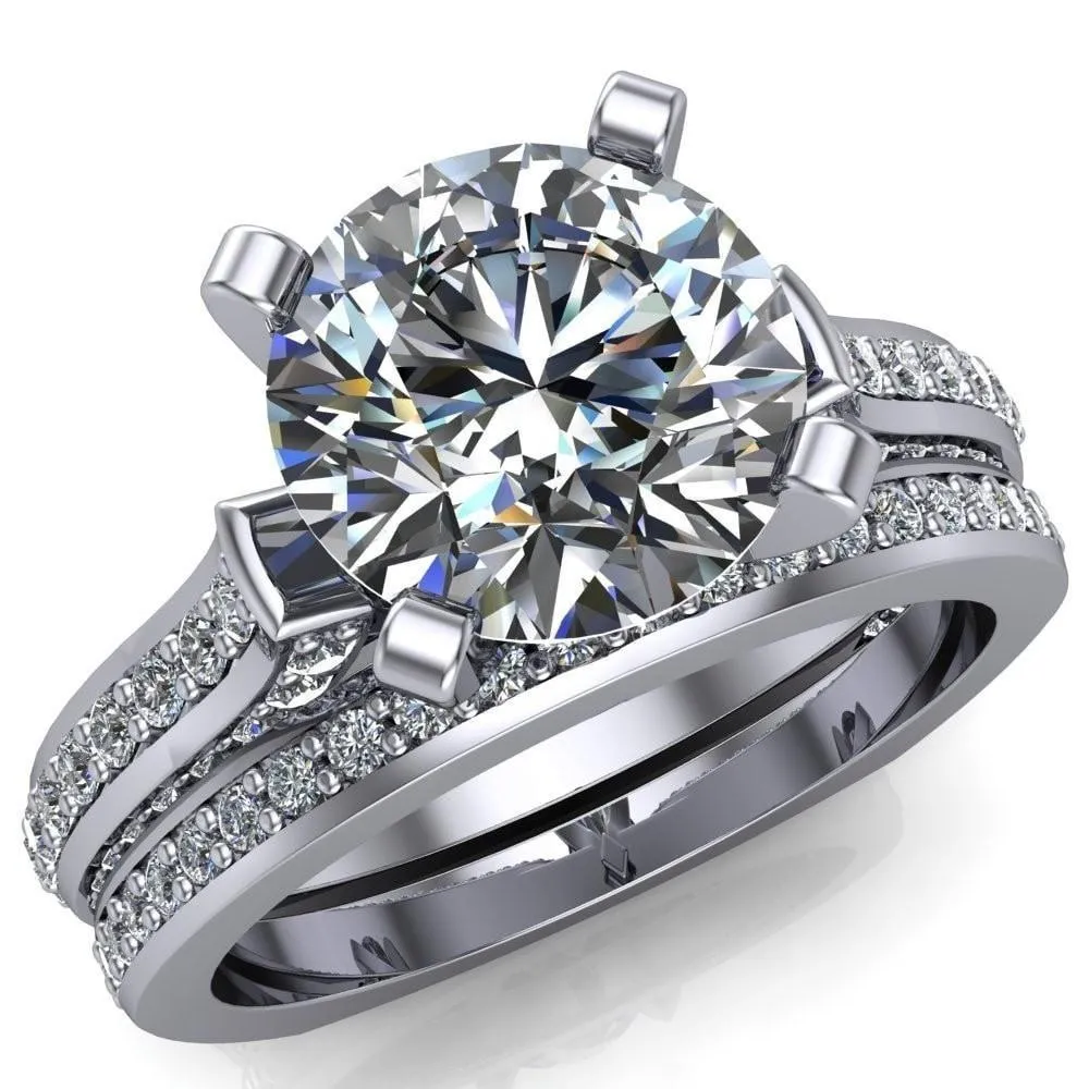 Evelyn Round Center Stone Micro Prong Set Diamonds Euro Ring