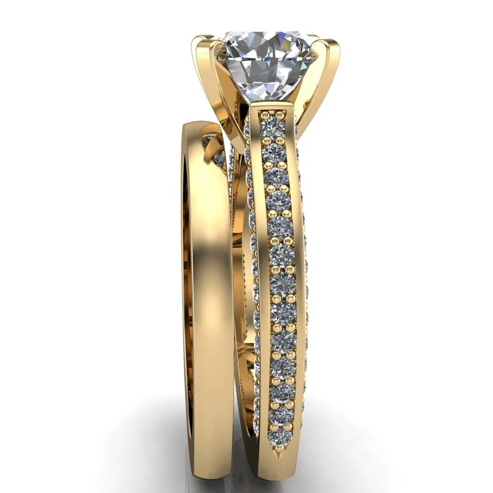 Evelyn Round Center Stone Micro Prong Set Diamonds Euro Ring